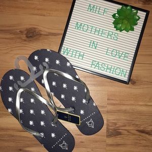 NWT Prince & Fox Navy & silver palm tree flip flop